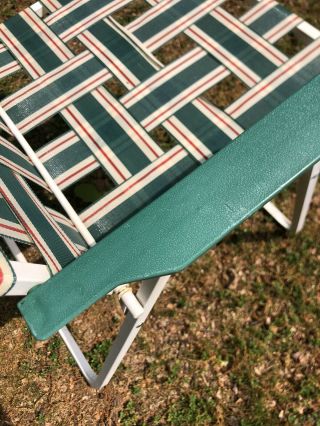 Vintage Metal Folding Lawn Chair Green Webbed White Frame Beach Chair 3