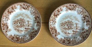 Two Vintage Alfred Meakin ‘edinburgh’ Brown & White Side Plates.  Vgc.  (cw)