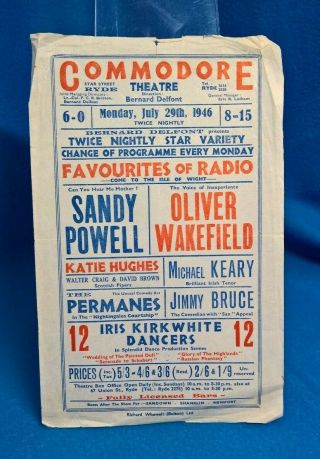 Iow Vintage 1940s Favorites Of Radio Commodore Theatre Flyer Ryde Sandy Powell