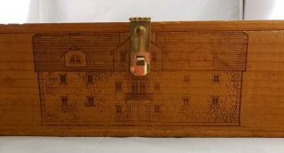 Vintage Wooden Artist Paint Box With Carved House Decoration