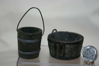 Miniature Dollhouse Rustic Wood Bucket & Washtub 1:12 Nr