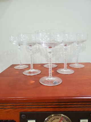 6 Vintage Rock Sharpe Crystal Champagne Glasses