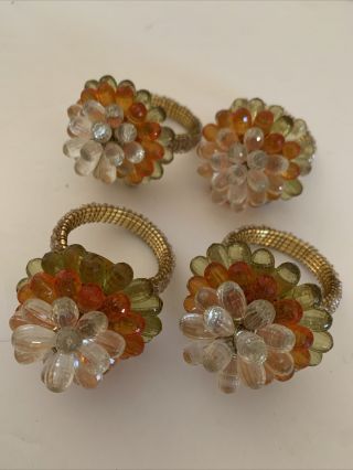 Vintage Retro Mid Century Beaded Napkin Rings Set Of 4 Hand Made Unique 1960s