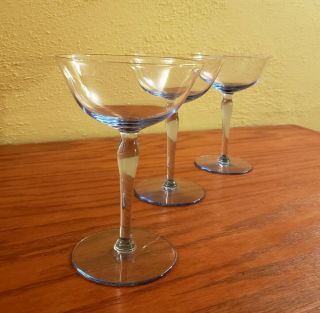 Vintage Flared Coupe Wine Champagne / Sherbert Glasses Light Blue 1940s