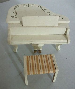 Vintage Lundby Doll House Grand Piano And Stool