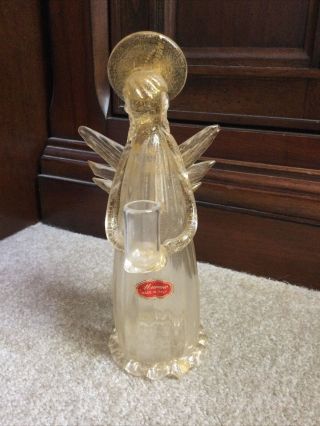 Vintage Murano Italy Art Glass Gold Fleck Angel Figurine Candle Holder 8.  5”