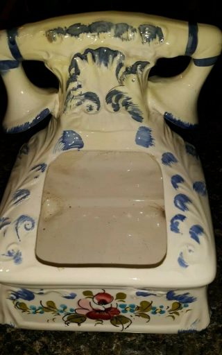 Lefton Antique Vintage Blue White Floral Flowers Ceramic Phone Planter Exc Cond