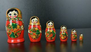 Russian Hand Painted Nesting Dolls Matryoshka Set Of 6 - 6 " (el5921)