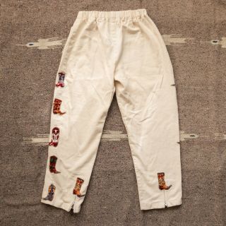 Vintage 80s Western Embroidered White Canvas Pants Womens Tapered Size 25 26