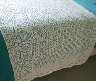 Vintage Off White Cotton Lace Tablecloth 240 X 90cms