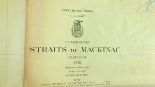 Vintage Nautical Chart 6 Straits Of Mackinac 1970 Corps Of Engineers Folded