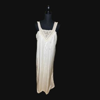 Vintage Bert Yelin For Iris Ivory Satin Gown Lace Front Lace Straps Size Medium