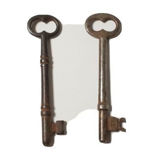 2 Vintage Solid Barrel Antique Skeleton Keys Approx 3 3/8 " Long