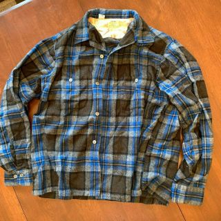 Vintage Sears Roebuck Wool Blend Flannel Plaid Button Shirt Men Brown Blue L 16
