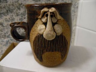 Vintage Cunningham Iowa Pottery Studio Funny Face Stoneware Mug 4 " Tall