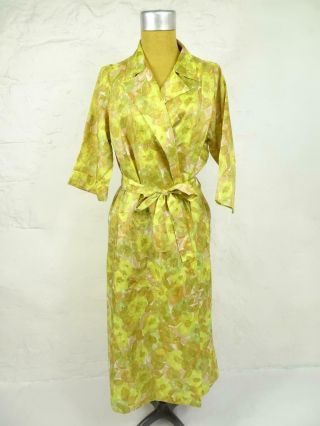Vintage 60s 70s Retro Sheer Floral Print Boho Robe Wrap Dress Housecoat Sz S