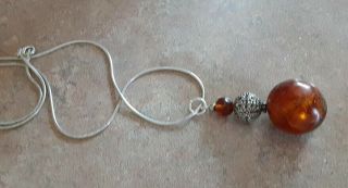 Vintage Natural Baltic Butterscotch Amber Artform Pendant With St.  Silver Chain