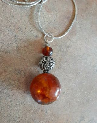 Vintage Natural Baltic Butterscotch Amber Artform Pendant With St.  Silver Chain 2