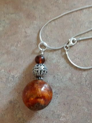 Vintage Natural Baltic Butterscotch Amber Artform Pendant With St.  Silver Chain 3