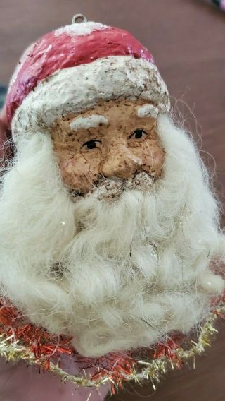 Antique Santa Spun Cotton Vintage Primitive Santa Head Christmas Ornament