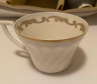 Syracuse Baroque Tea Cup Gray Gold Damask Scrolls - Ivory - Vintage - Set Of 8