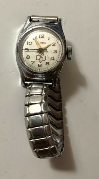 Vintage Timex Girl Scout Of America (brownie) Mechanical Wind Watch -