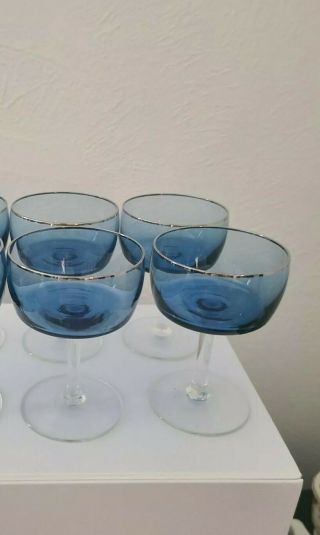 Vintage Mcm West Virginia Glass Co Set Of 4 Coupe Glasses 1960s Style Silver Rim
