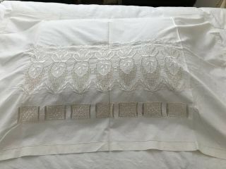 2 Vintage Embroidered Cotton Lay Over Pillow Covers Shams 41” X 29”