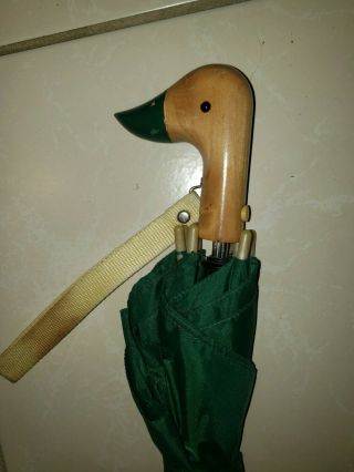 Vintage Umbrella With Duck Wooden Handle Green