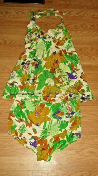 Vintage Retro Jc Penny Multicolor 2 Piece Bathing Suit Size 16