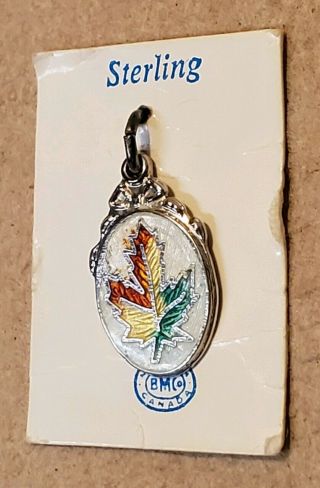 Vintage Bm Co Canada Sterling Silver Maple Leaf Charm Hard Enamel W Tag