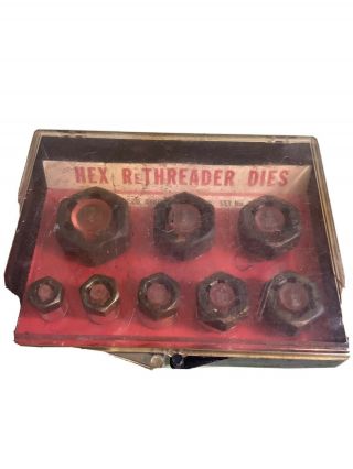 Vintage Usa Tools Hex Rethreader 7 Pc Die Set - Hex Dies