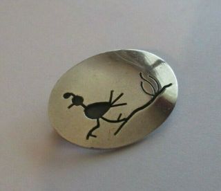 Vintage Sterling Silver 925 Road Runner Bird Cut Out Oval Pin Brooch