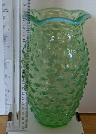 vintage Green Hobnail Vase With White Opalescence Around The Top 2