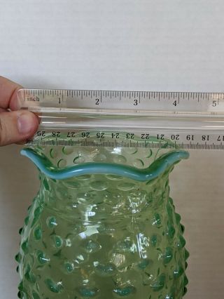vintage Green Hobnail Vase With White Opalescence Around The Top 3