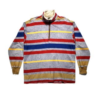 Vintage United Colors Of Benetton 1990s 1/3 Zip Striped Sweatshirt - Grey (m/l)