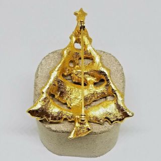 Vintage Estate Gold Tone Enamel Pink AB Rhinestone Christmas Tree Pin Brooch 3