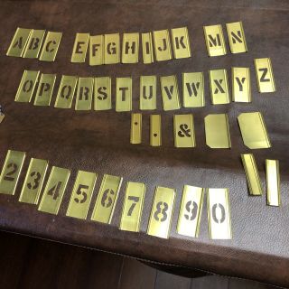 Vtg Interlocking Brass Letter And Numbers Etc.  Stencils Set 1” Size Incomplete