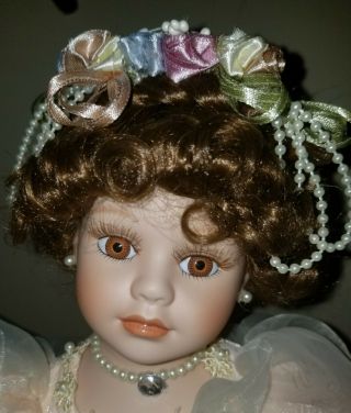Vintage Cathay Porcelain Ballerina Doll 16” W/ Stand,  Peach Dress