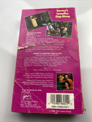 Barney Barneys Campfire Sing Along VHS Tape Vintage 90s Big Purple Dinosaur 2