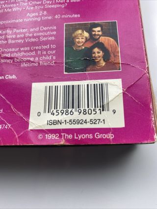 Barney Barneys Campfire Sing Along VHS Tape Vintage 90s Big Purple Dinosaur 3