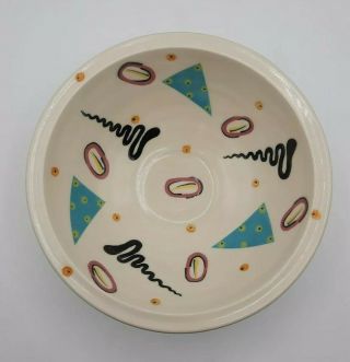 Vintage Kelly Swope Modern Design Pottery Green Pink Black Yellow Bowl 8.  5 "