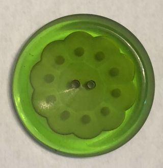 Vintage Bright Green Bakelite Carved Flower Button - 1 - 3/8 " (bk)