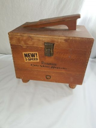 Vintage Ronson Roto Shine Magnetic Shoe Shine Valet Dovetail Wood Box