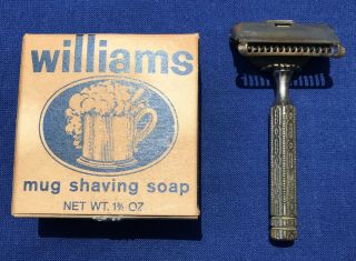 Vintage Williams Mug Shaving Soap Box & Gem Razor