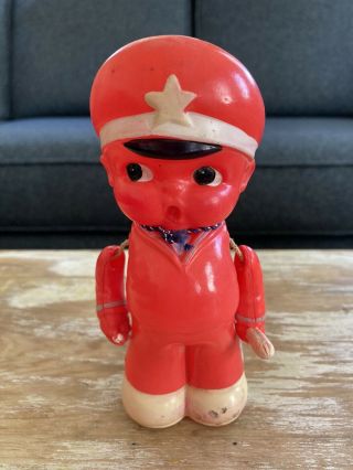 Vintage Royal Occupied Japan Celluloid Red Police Doll Figure Jointed Arms 6”