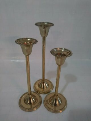Vintage Set Of 3 Brass Graduated Candlestick Candle Holders