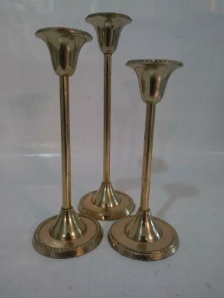 Vintage Set of 3 Brass Graduated Candlestick Candle Holders 2