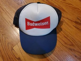 True Vintage Budweiser Bud Beer Snapback Trucker Hat Cap Rare Blue Color