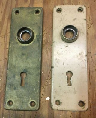 Pair Vintage Antique 5 3/4 " Door Knob Backplate Skeleton Key Back Plates 2